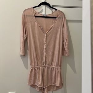 Eberjey PJ Teddy romper long sleeve shorts pajamas mauve rose medium